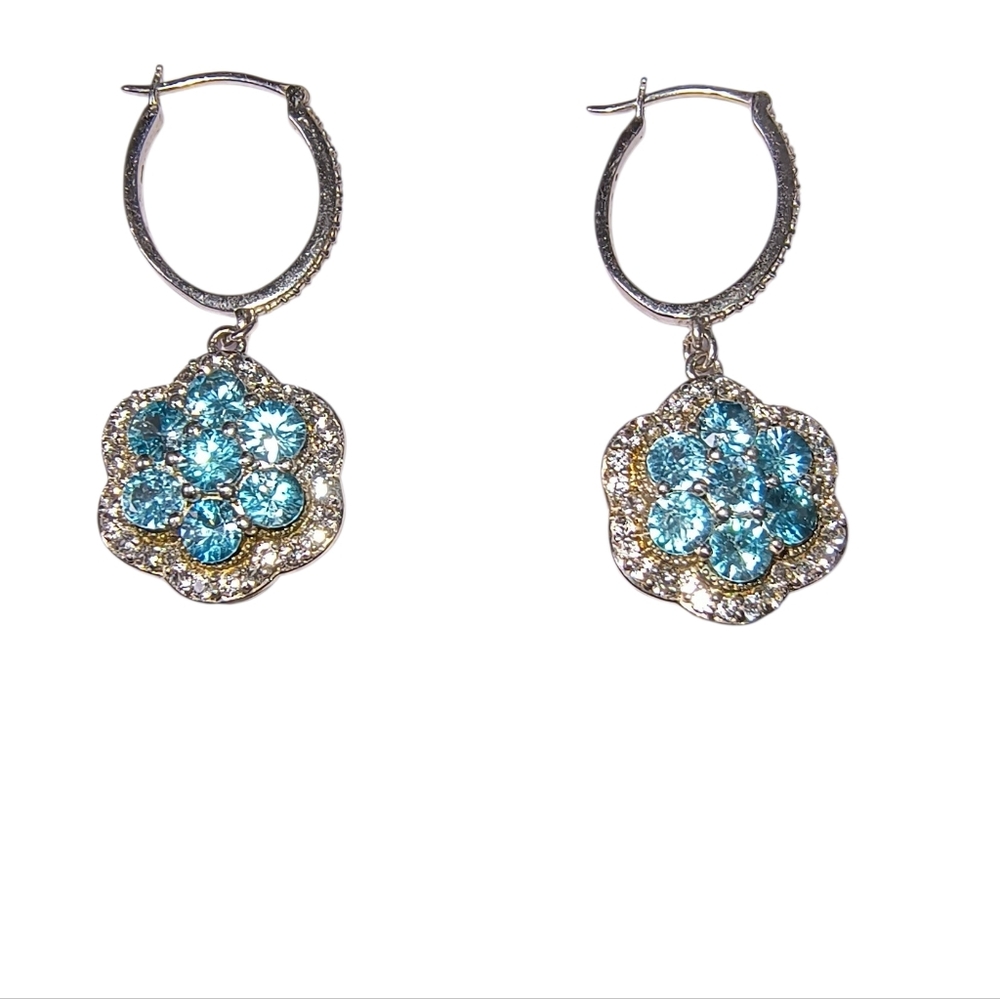 Chuck Clemency STS Blue Topaz And Sterling Silver Dangle Earrings - Picture 2 of 11
